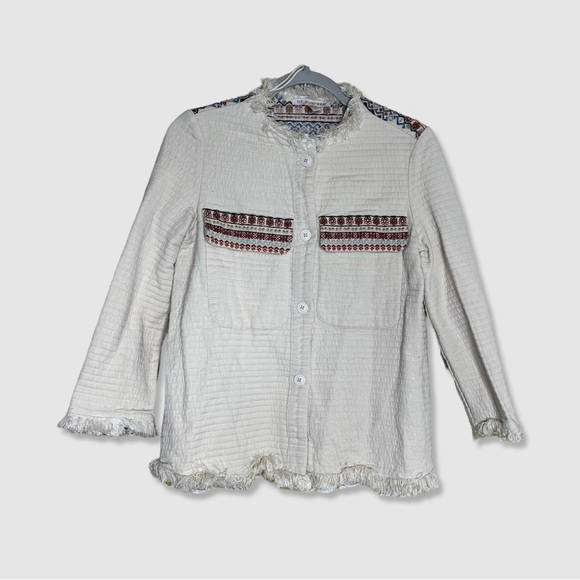 Zara Jackets & Blazers - ZARA TRF_OUTERWEAR Jacket Size S Beige Multicolor Embroidery Fringe